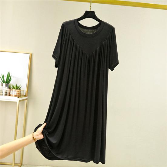 Dámské noční šaty plisované tenký kulatý výstřih Krátké rukávy Volné Spánek Jednobarevné Oblečení ke kolenům Oblečení Domácí Šaty Dámské Oblečení