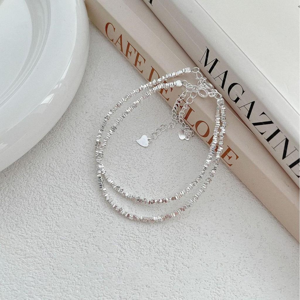 Sterling Silver S999 Minimalist Crushed Beads Bracelet: Women's Versatile Light Luxury Stacking Jewelry