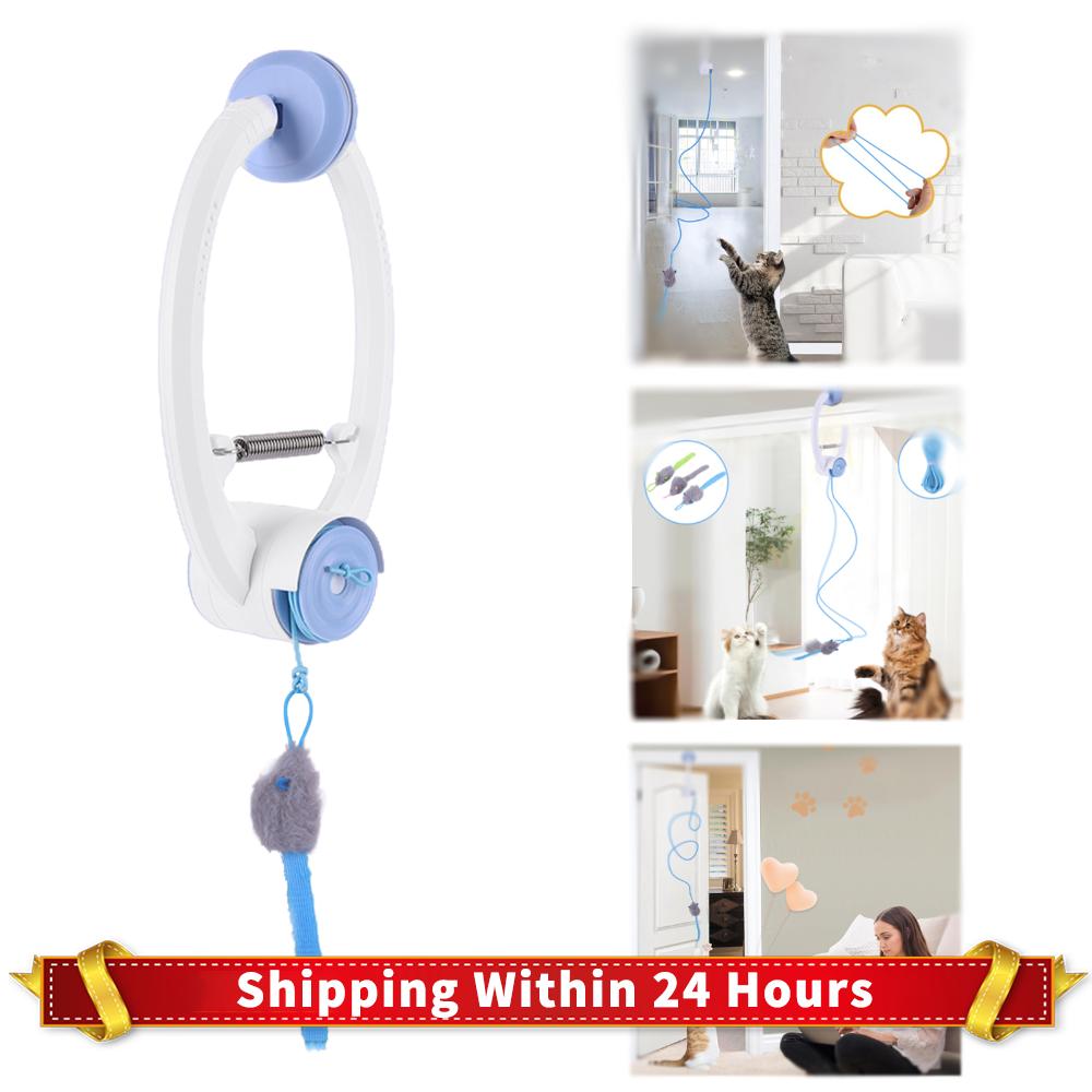 Unabhängiges Spiel Hängende Tür Katzen Spielzeug mit 3 Katzenminze Mäusen Interaktiver Katzen Reißer Einziehbares Spielzeug für Wohnungskatzen