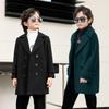 2023 Boys' Double-Breasted Wool Coat: Stylish Mid-Length Turn-Down Collar for Autumn & Winter