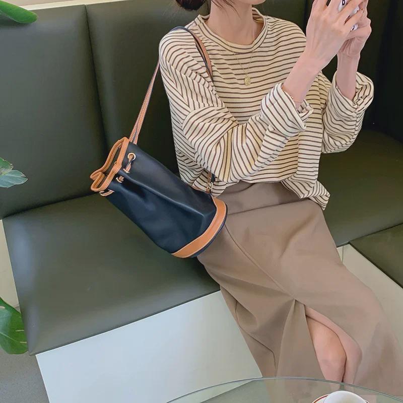 Pulover cu mânecă lungă, croială lejeră, cu dungi, pentru femei, toamna 2024