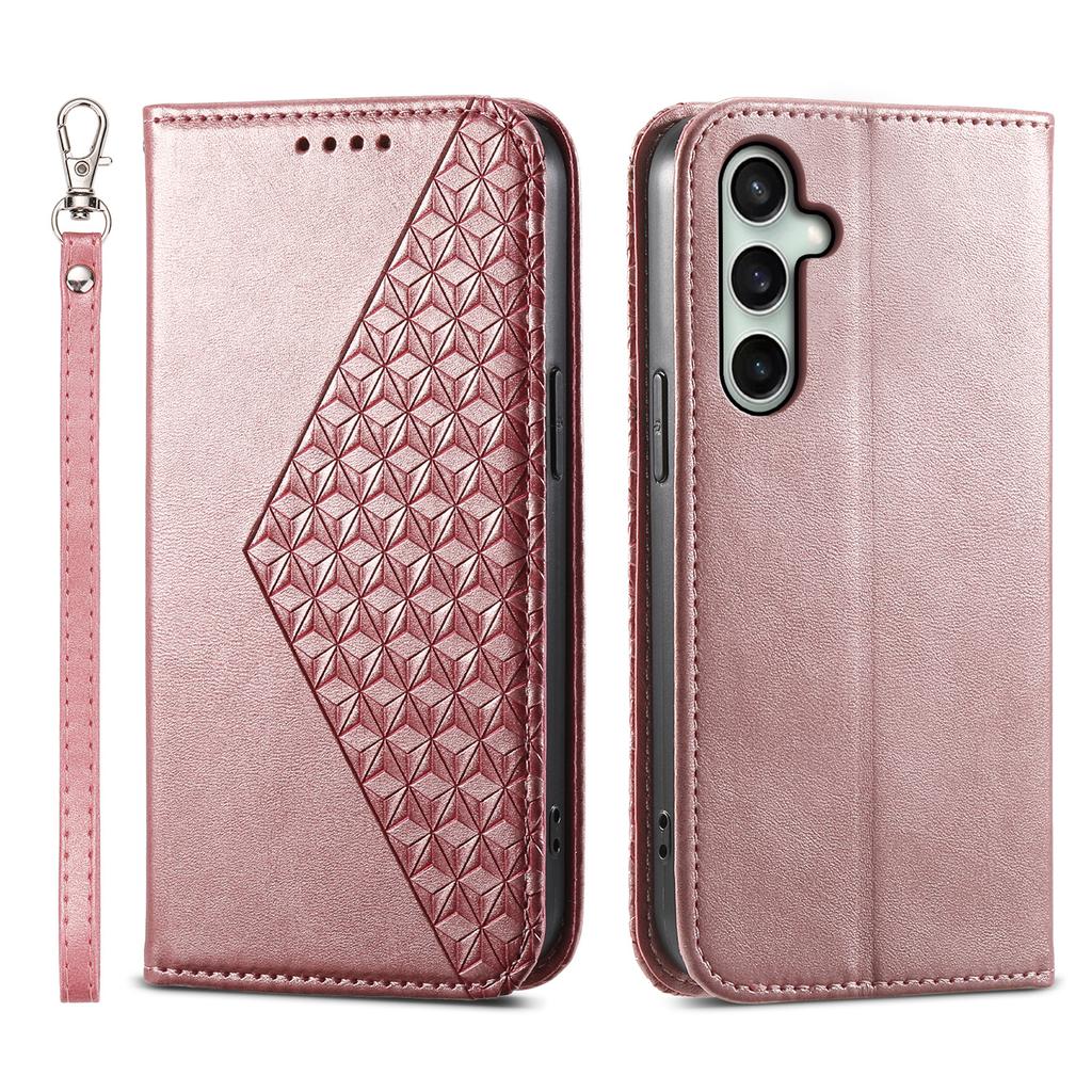 For Samsung Galaxy S25 FE Case Calf Texture PU Leather Wallet Phone Cover with Wrist Strap