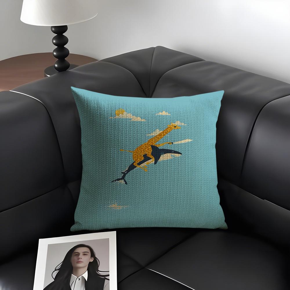 Abstract Animals Funny Cushion Cover Natural Linen Organic Fabric Double-Sided Printing Sofa Home Decor Gift Pillow Case