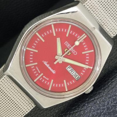 VINTAGE JAPAN SEIKO 5 AUTOMATISK 6309A HERREUR RØD FARGE SKIVE a500842-5