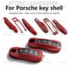 For Mancan Panamera Cayenne 718 911 Boxster CaymanTaycan Key Cover Shell Replacement Kit Car Key Case Bordeaux Red Color