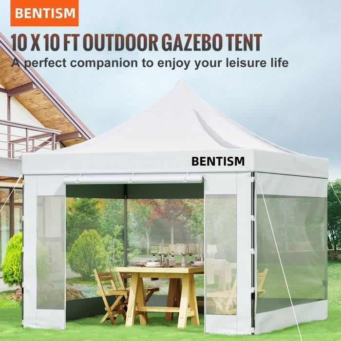 .Tonnelle Étanche Tente Pop-up Jardin Pavillon 3x3 m Parois Latérales Blanc