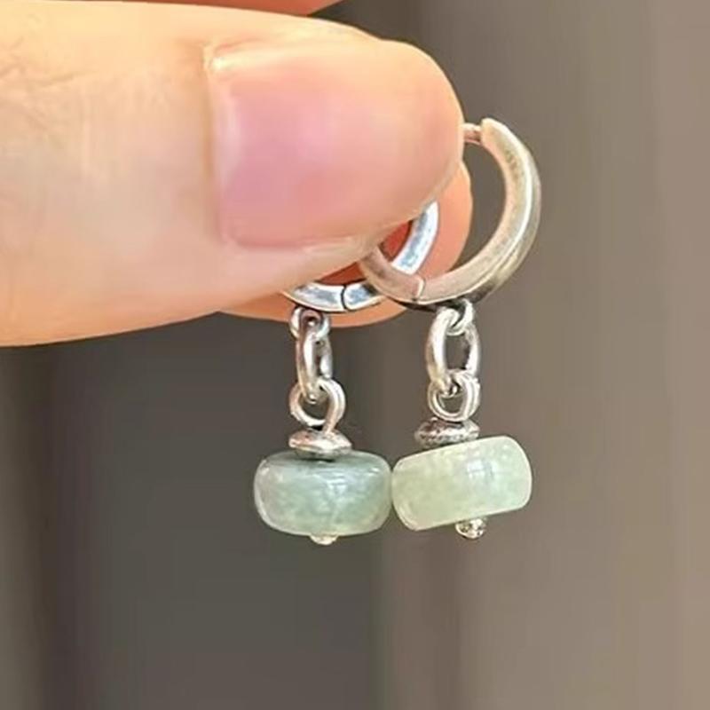 PANJBJ 925 Sterling Silver Rose Hotan Jade Earring for Women Girl Ethnic Style Versatile Temperament Jewelry Gift Dropshipping