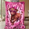 Pink Cow with Strawberry Ice Cream Theme blanket Lightweight Warm Flannel Blanket Decorative Throw Blanket for Home Decoration