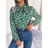 Spring and Summer Temperament Contrasting Color Lace-up Chiffon Top with Lantern Sleeves