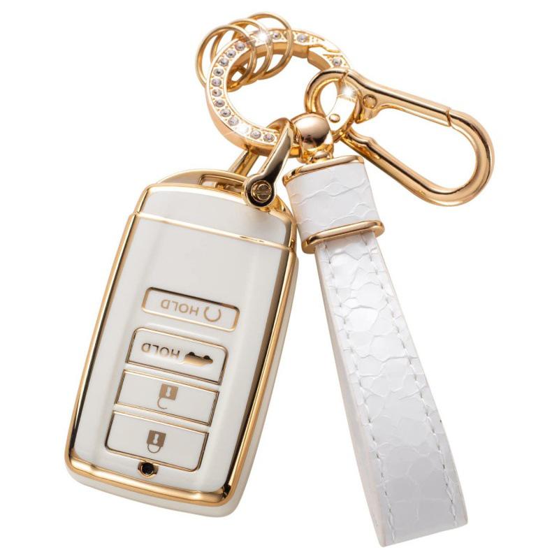 Autoschlüsselabdeckung mit goldenem Rand und Steinmuster, mit Schlüsselanhänger