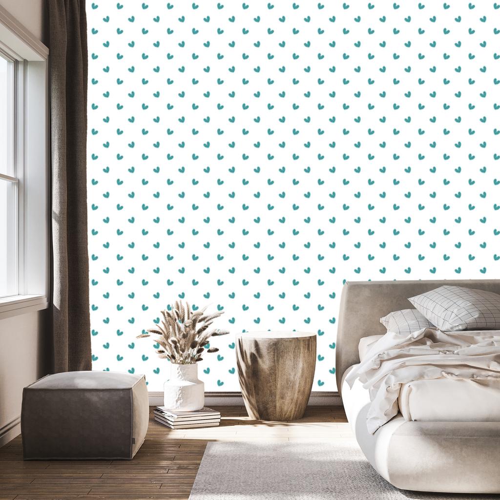Heart Wallpaper White, Turquoise, Celadon and Light Gray 50x1000