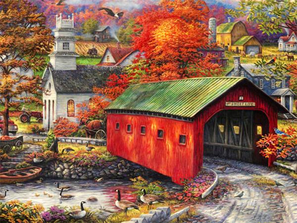 5D DIY Diamantmalerei Haus Landschaft Voll Platz Rund Stickerei Mosaik Baum Szenerie Heimdekoration