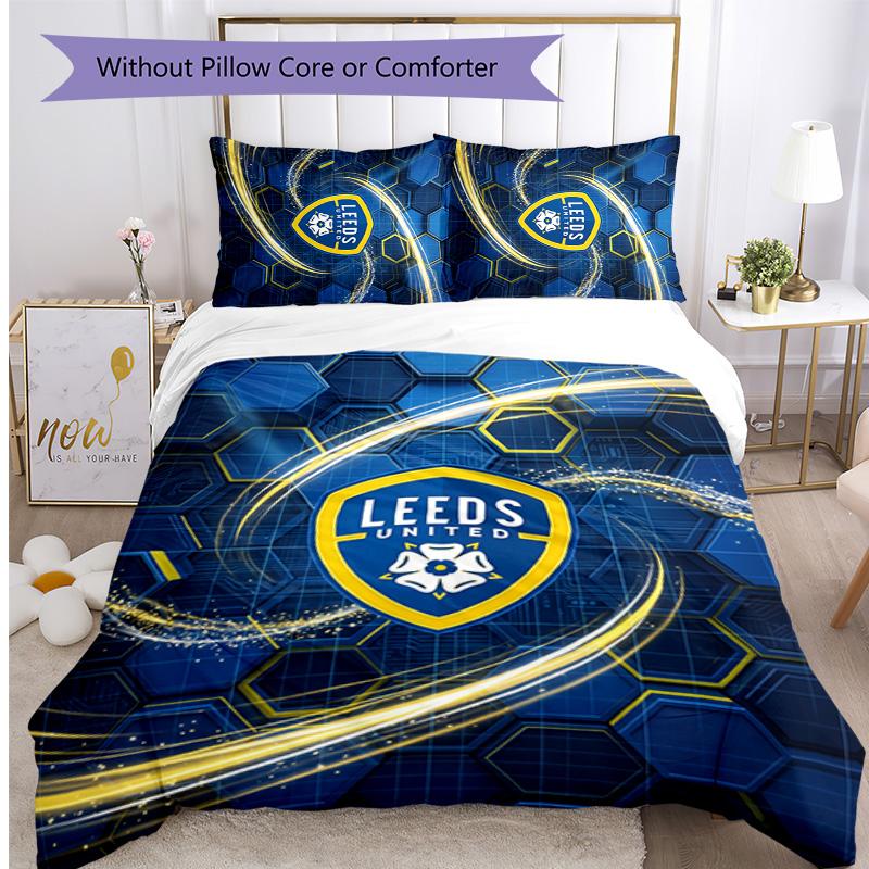 Leeds United Fußball Bedrucktes 3-teiliges Bettwäscheset, Bequemes hautfreundliches Schlafzimmer Bettbezug-Set