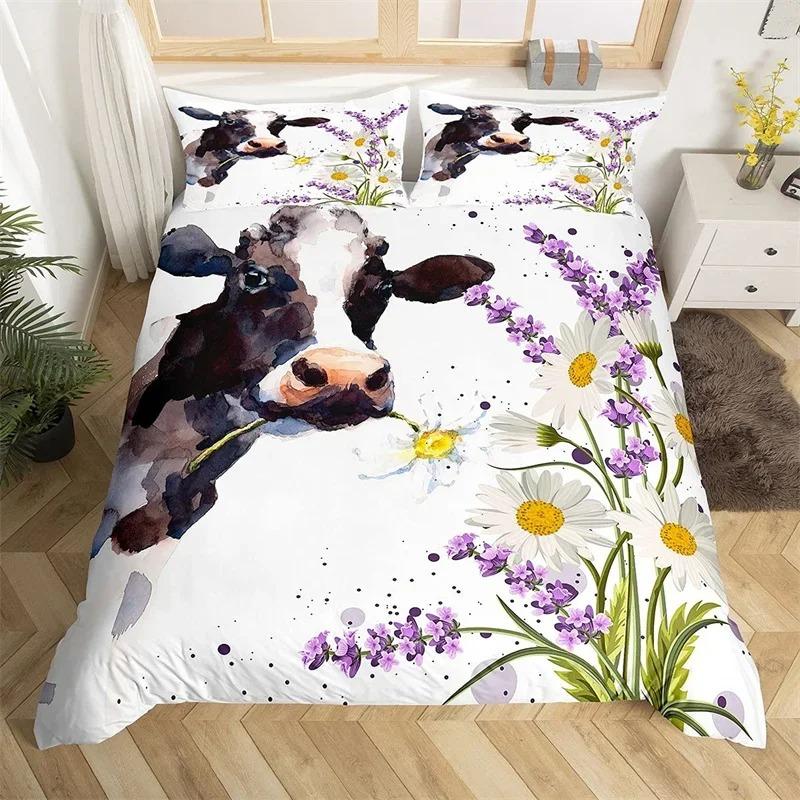 Highland Kuh Bettbezug King Mikrofaser Western Bauernhaus Tier Bettwäsche Set Leopard Kuhfell Fell Blumendruck Bettdeckenbezug