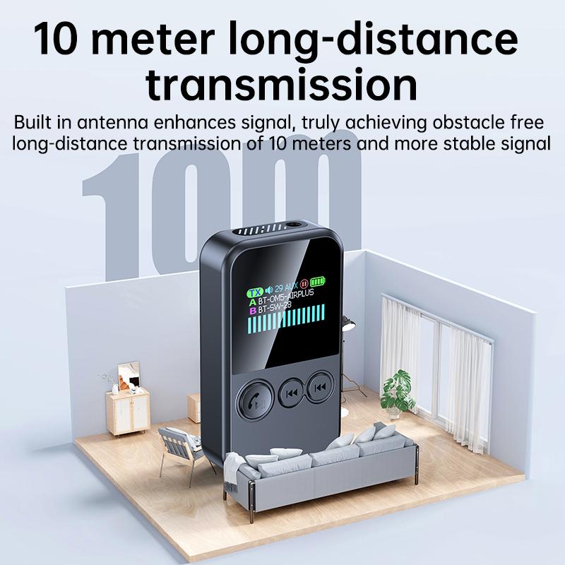 4 In 1 Bluetooth 5.4 Audio Receiver Transmitter 3.5MM AUX TF Card Stereo Music Mic Wireless Adapter With LED Display For Car TV