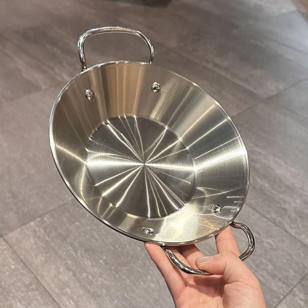22cm Paella Pan Silver Gold Seafood Rice Pot Japanese Style Metal Serving Plate Dish Kitchen Use