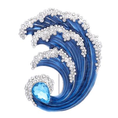 Wuli&baby Blue Ocean Wave Brooch Quality Enamel Crystal Women Brooch Pins Individual Jewelry Accssory