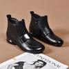 Casual round head bare boots autumn and winter new small short boots first layer cowhide square buckle flat bottom women's boots leather boots