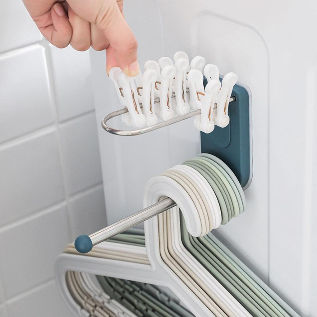 Clothes Hanger Wall Mounted Plastic Household Laundry Room Hanging Coat Drying Holder Stand Punch Free Organizer Hook