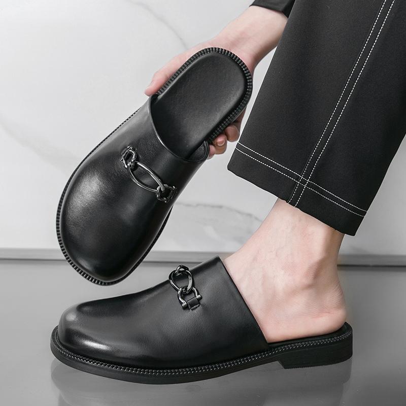 Fashion Casual men's leather slippers Leisure and breathable styles Work and daily party Street fashion shoes Hot selling youth New