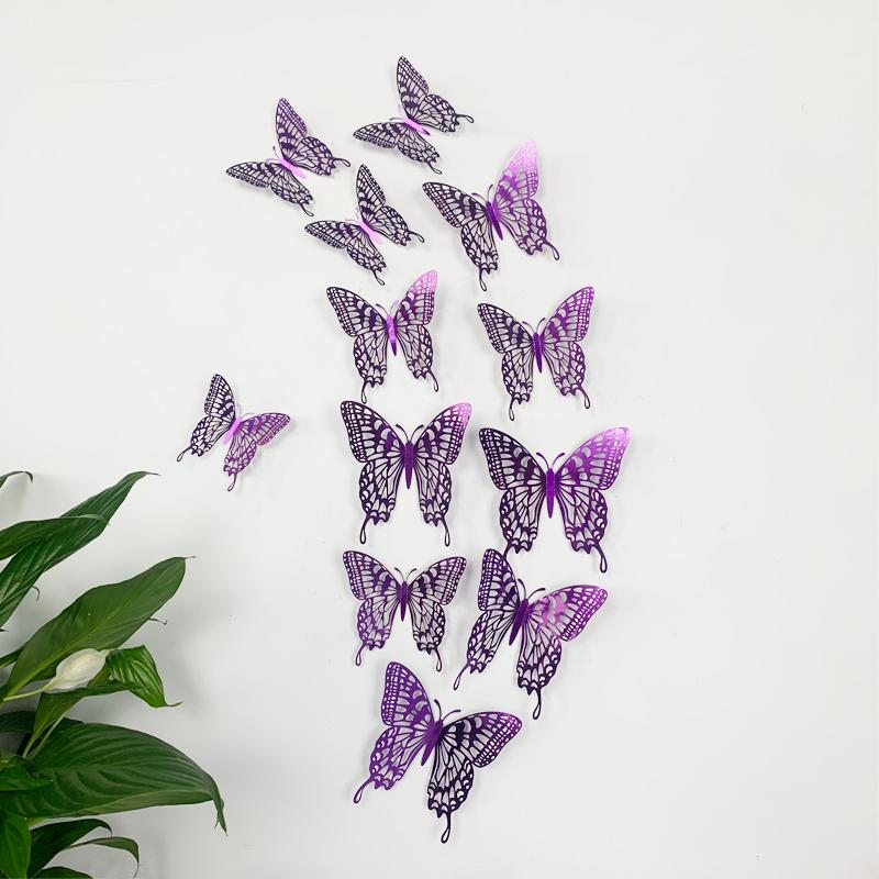 12Pcs 3D Hollow Colorful Butterfly Wall Stickers For Wedding Decoration Bedroom Children's Room Wall Art Kids Room Living Room