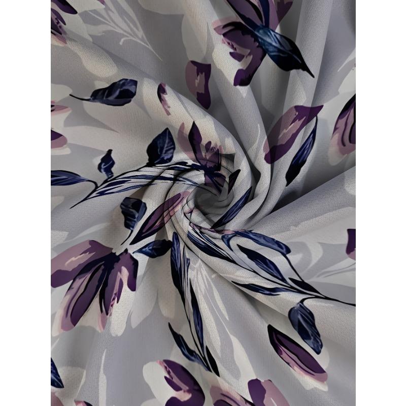 Women's Plus Size Elegant Purple Flower Print Long Sleeve Loose T-Shirt with Pockets for Women