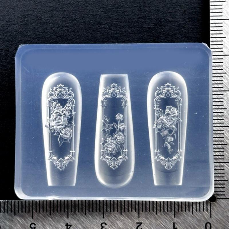 Nail Art Silicone Stamp Mold for Party and Salon Rose Window Shaped Manicure Mould Embossed Nail Stencils for Women