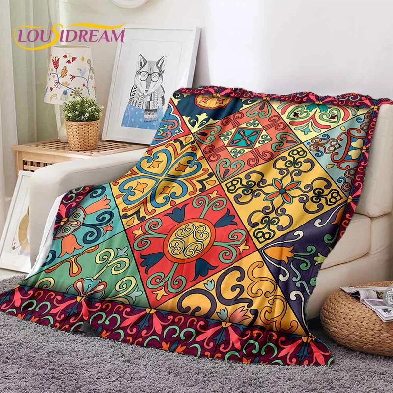 Turkey Persian Bohemian Mandala Flower Soft Flannel Blanket for Bed Bedroom Sofa Picnic,Throw Blanket for Outdoors Leisure Gift
