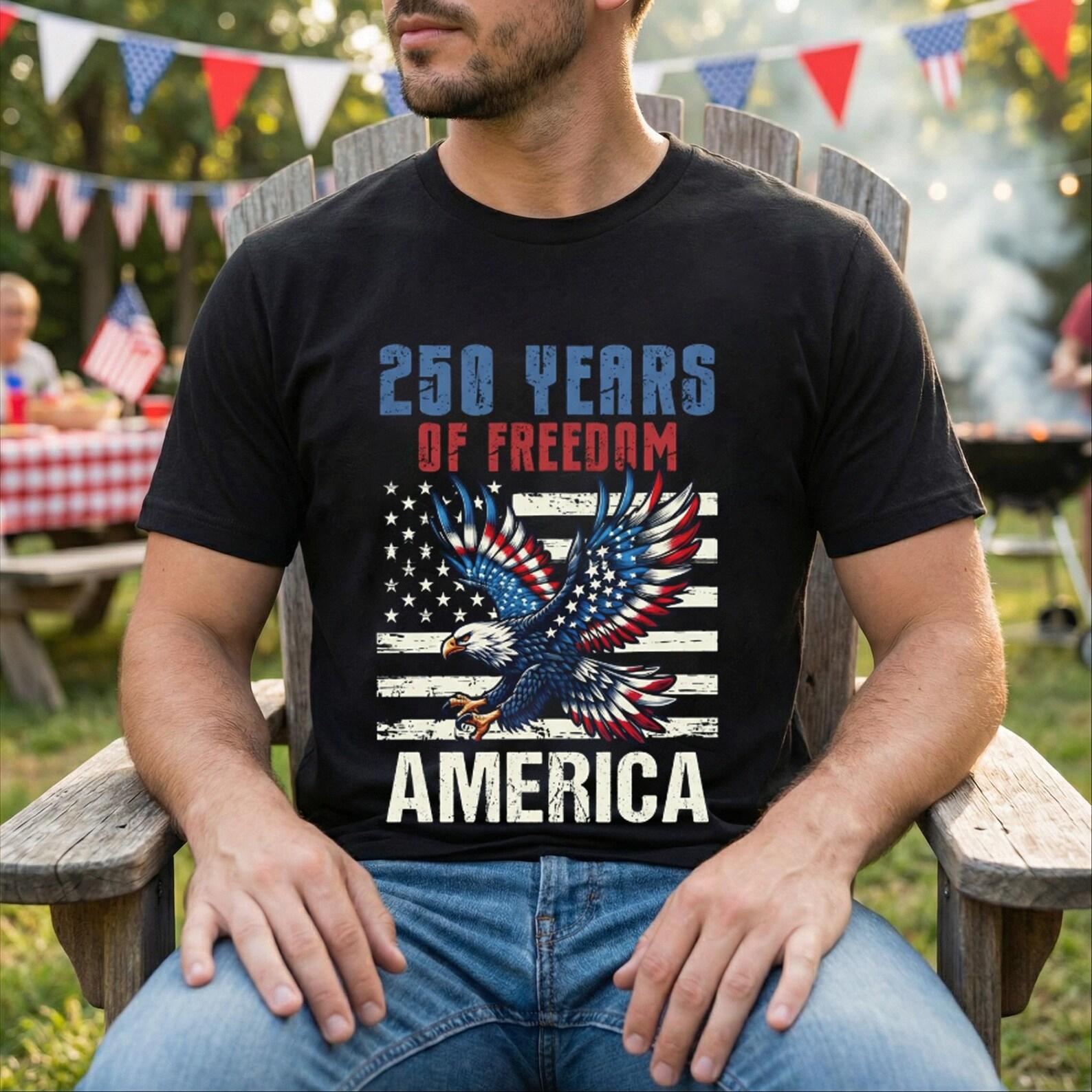 Patriotic Eagle Shirt, 250 Years Of Freedom Shirt, 4th Of July Shirt, American Flag Shirt, Patriotic Gifts, USA Independence Day Shirt 2XL