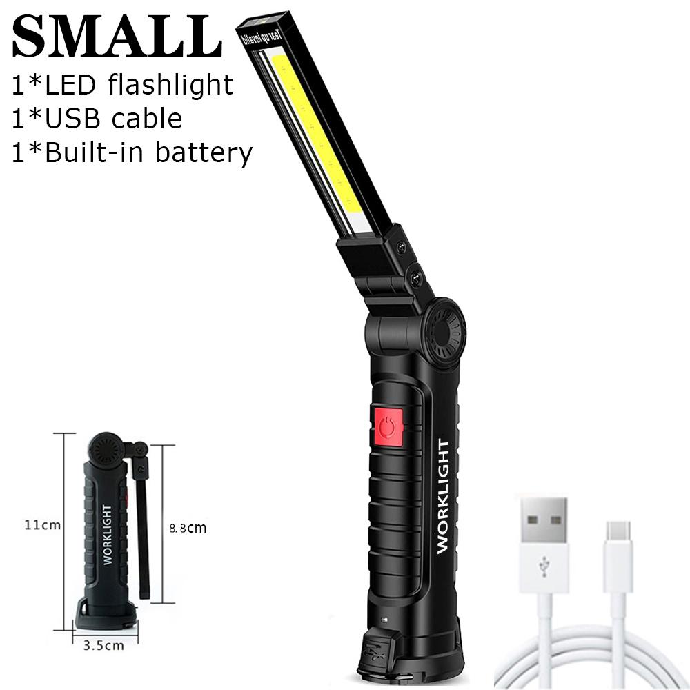 Portable COB LED Flashlight USB Rechargeable Work Light Magnetic Super Bright Folding Lantern Built-in Battery Camping Torch