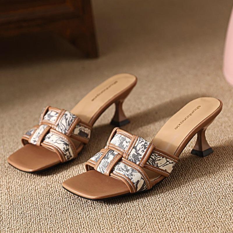 Sandals Women's Shoes High Heels Fashionable Shoes Thin-heeled Heat-absorbing Half-slipper