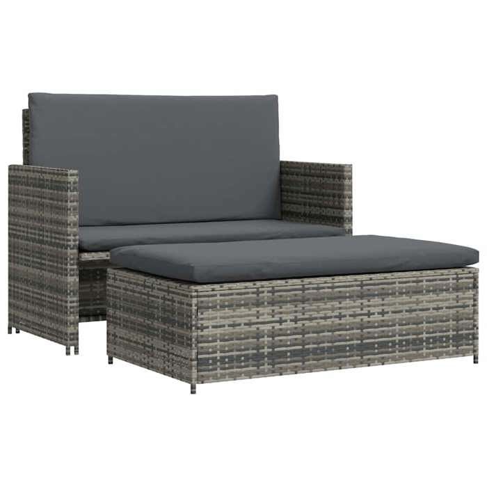 VidaXL Salon de jardin 2 pcs avec coussins Résine tressée Gris