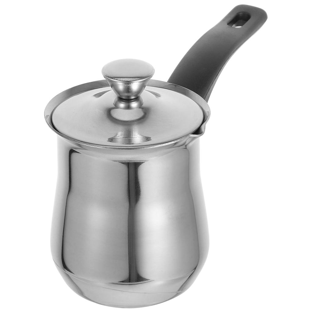 Turkish Coffee Pot 180Ml Stainless Steel with Pour Spout Handle Lid Milk Kettle Tea Pot Small Sauce Pan Stovetop Coffee Warmer