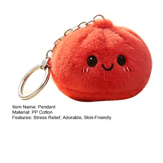 Steamed Bun Pendant Keychain with Smile Face Soft Plush Rabbit Fur Stress Reliever Portable Bag Charm for Kids Adults Skin-Friendly