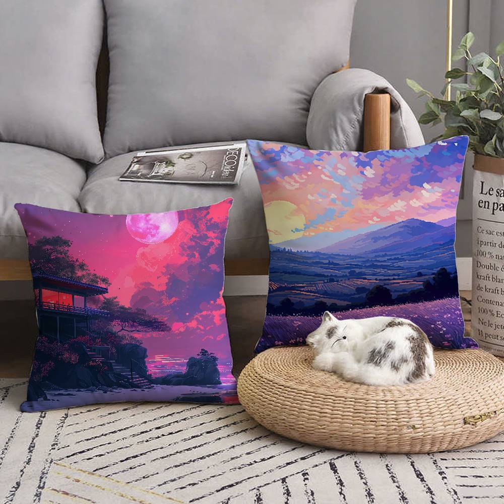 Anime Scenery Design Pillow Case Home Decor Throw For Sofa Bed Car Room Decor Gift Idea