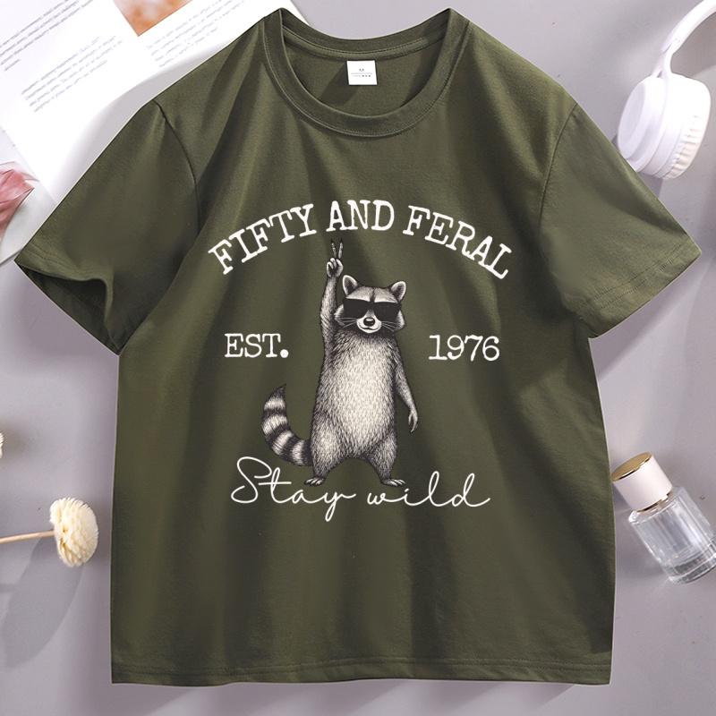 Funny 50th Birthday T-shirt Fifty Raccoon Graphic T Shirts Vintage Unisex Women Cotton Short Sleeve Round Neck Tshirt Streetwear