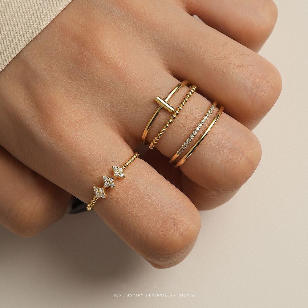 925 Sterling Silver Geometric Water Droplet Zircon Open Ring for Women Fashionable Exquisite Jewelry Gifts
