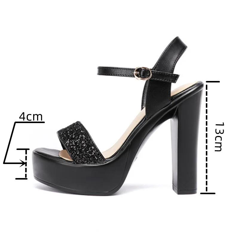 8 10 13cm Small Size 32-43 Bling Silver Wedding Shoes Bride Platform Sandals Summer 2025 Block High Heels Sandals Party Model