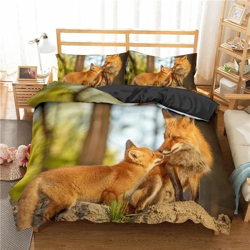 Comforter Kids Fox Twin Size Microfiber Wild Animal Bedding Set Orange Fox Comforter For Child Girls Teen Bedroom Decor