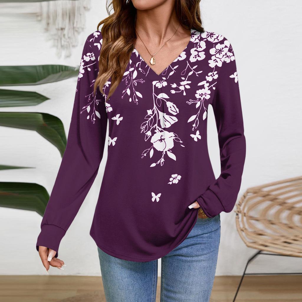 Women Long Sleeve Tops Dressy Casual V Neck Tshirts Basics Tee Vacation Fall Fashion Clothes