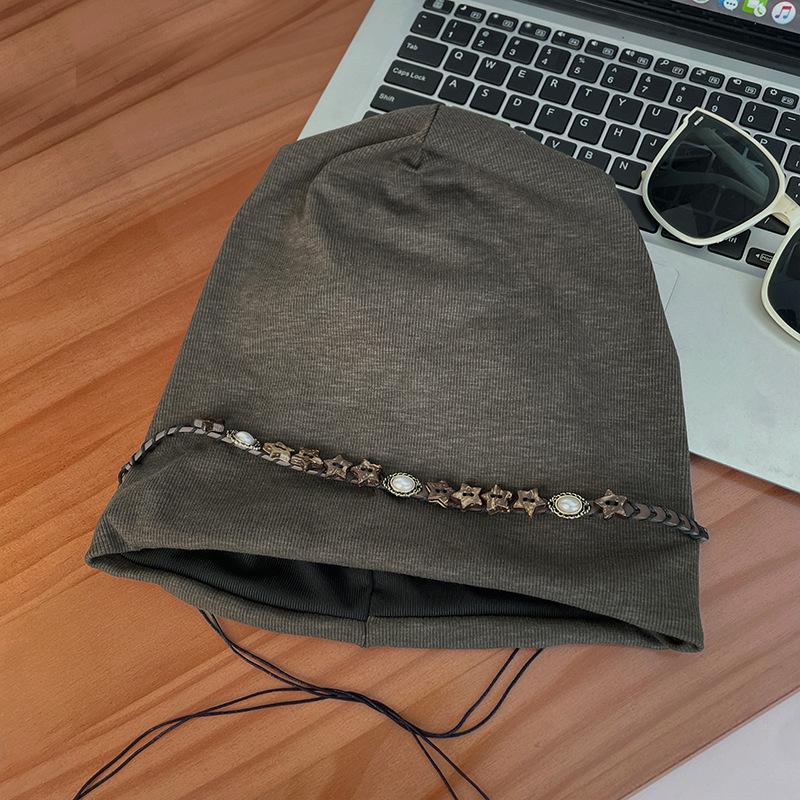 Retro Five Pointed Star Tassel Baotou Hat for Women In Autumn Thin Breathable Niche Versatile Loose Face Showing Small Pile Hat