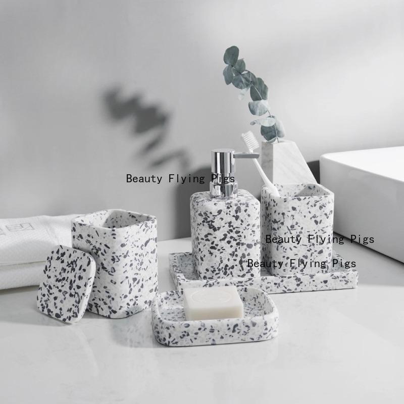 1pc Terrazzo Bathroom Toiletries Toothbrush Cup Soap Dish Lotion Bottle Storage Tray Toothbrush Holder Bathroom Accessories