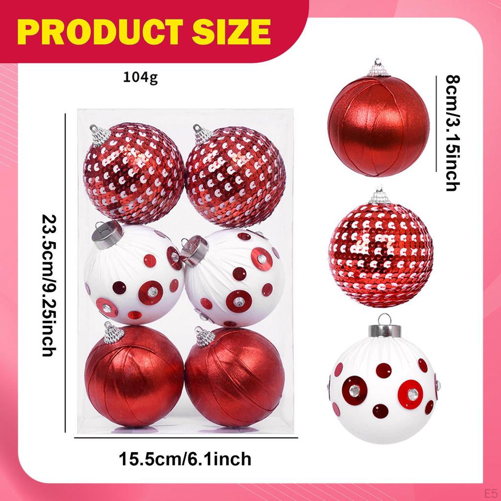 6 Pieces Christmas Ball Ornaments Party Supply Xmas Tree Decorations for Indoor