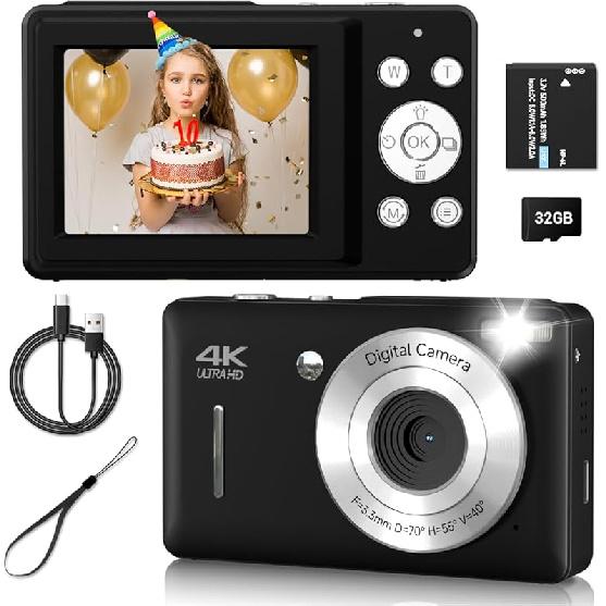 Digital Camera, FHD 1080P Digital Camera for Kids, Vintage Digital Camera with 16X Zoom, Face Detect, Smile Capture, Anti Shake, Compact Point and