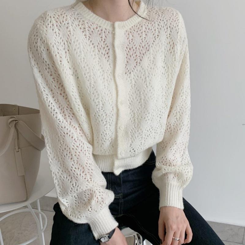 Fashion Vintage Long Sleeve Cardigans Women Casual O-neck Loose Sweaters Coats Women Elegant Hollow Out Knitted Sweater Female 28406