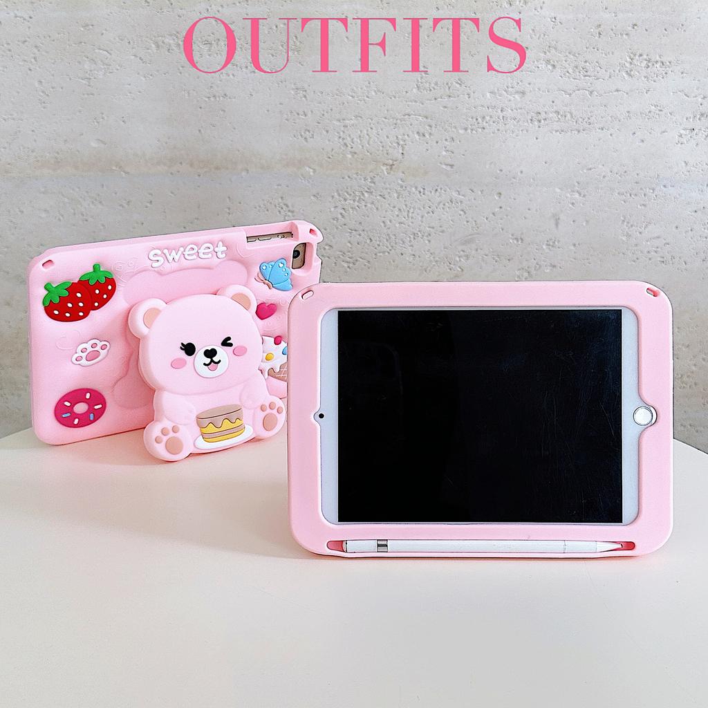 Cute Strawberry Bear Case for iPad Applicable to Samsung tablet and Redmi pad 2 SE 9.7 8.7 11" silicone case with pen slot Cute girl Kids tablet case