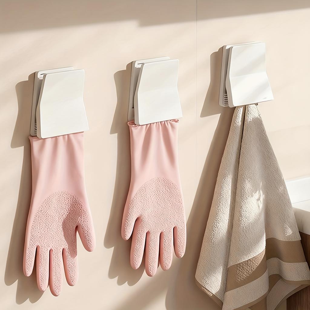 4pcs Kitchen Glove Storage Hooks, Rubber Glove Holders & Cloth Clips, Practical for Hanging Dishwashing Gloves at Home