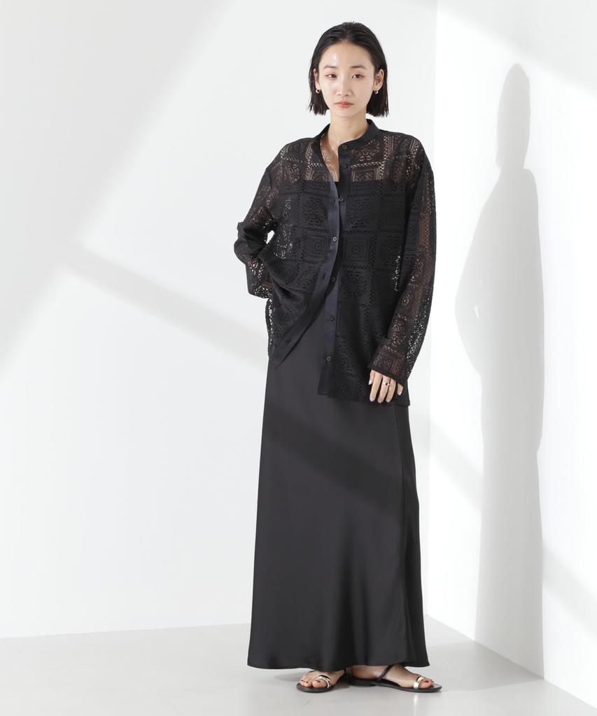 Nano Universe Band Collar Lace Shirt Be Paired with Other F 010 Black Women's (Can Items) 673-5120315