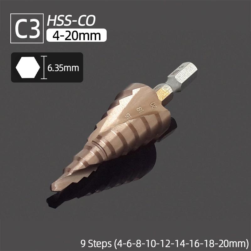Foret Étagé 4-32mm en Spirale avec Revêtement Titane HSS, Fraise Conique pour Métal, Bois, Laiton, Aluminium, Plastique, Tige Triangulaire, Coupe Rapide et Précise