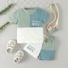 Boys' Set Summer Children's Casual Color-blocked Short-sleeved Letter T-shirt and Shorts